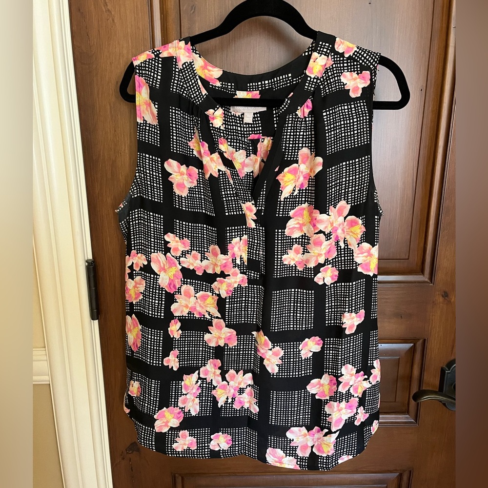 Banana Republic Checkered Floral Sleeveless Blouse - Size XL